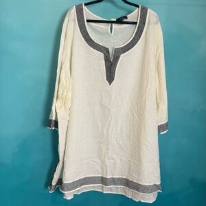 ellos Bone White Tunic Top with Navy Contrast Trim